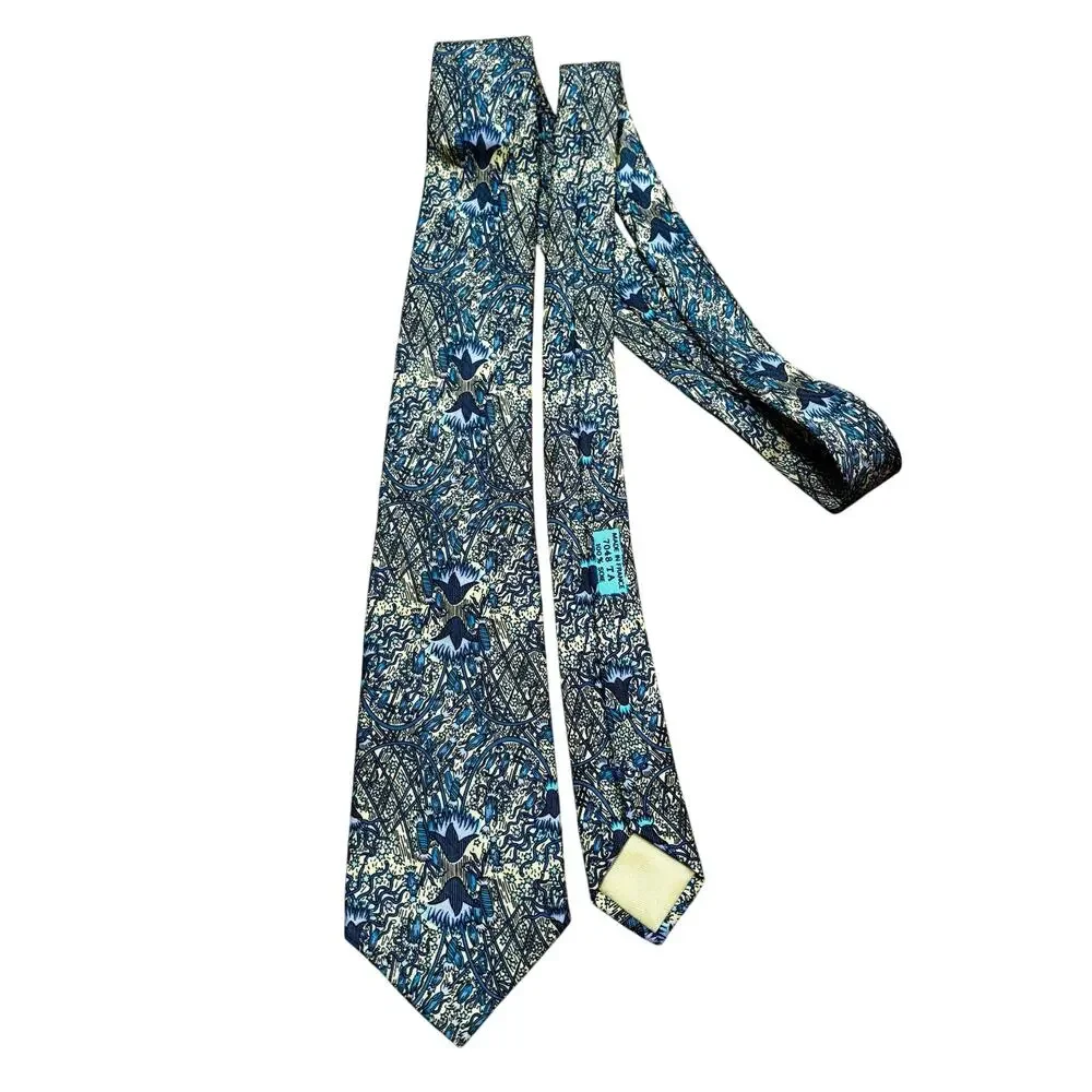 Classic Hermes Paris silk neck tie 7048-TA yellow blue Fireworks Feux d'Artifice
